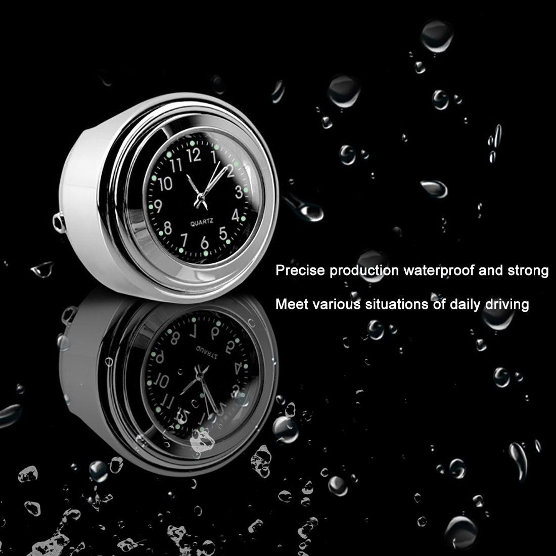 Horloge universelle de guidon de moto en chrome étanche 7/8", horloge de guidon de moto, modification de moto, support de guidon, horloge à quartz étanche, accessoires de montre, horloge lumineuse en aluminium, moto noire