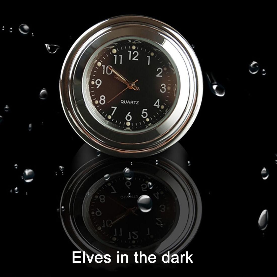 Horloge universelle de guidon de moto en chrome étanche 7/8", horloge de guidon de moto, modification de moto, support de guidon, horloge à quartz étanche, accessoires de montre, horloge lumineuse en aluminium, moto noire