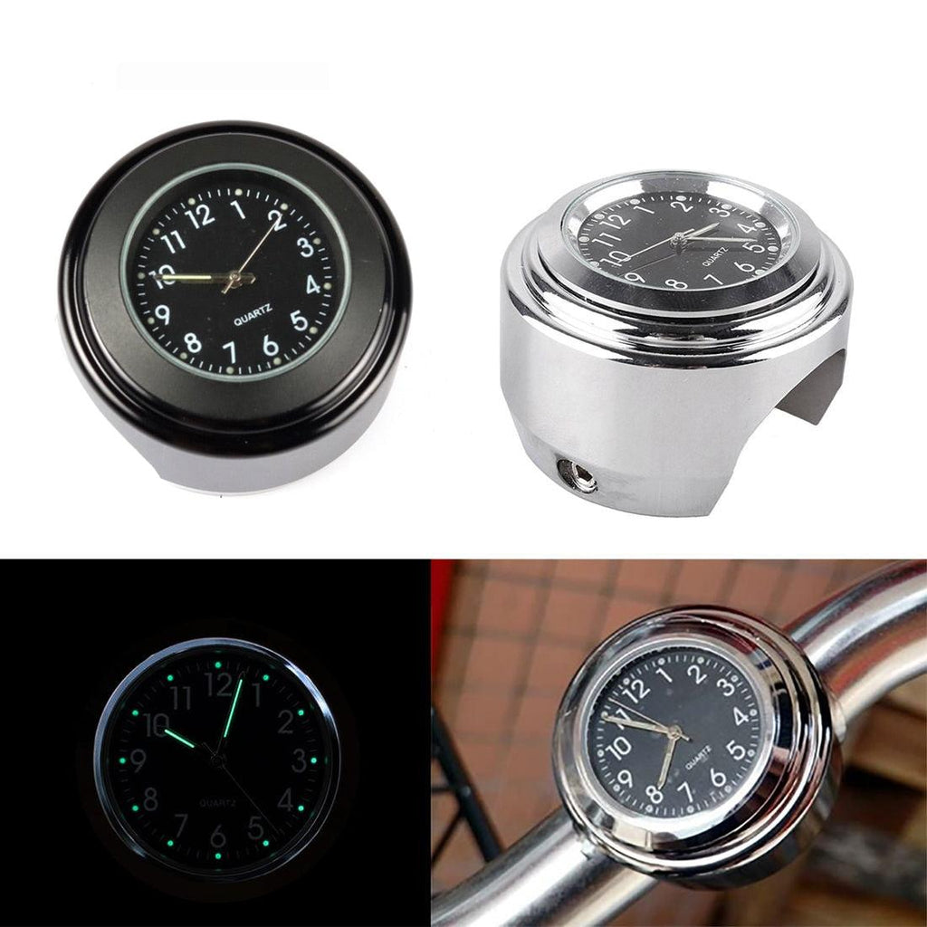 Horloge universelle de guidon de moto en chrome étanche 7/8", horloge de guidon de moto, modification de moto, support de guidon, horloge à quartz étanche, accessoires de montre, horloge lumineuse en aluminium, moto noire