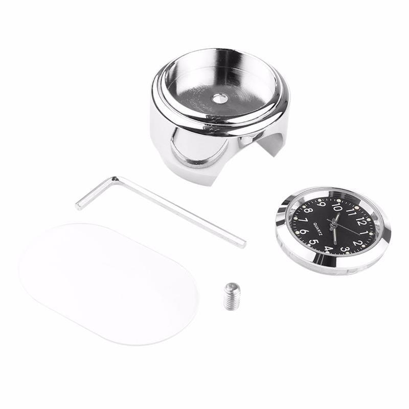 Horloge universelle de guidon de moto en chrome étanche 7/8", horloge de guidon de moto, modification de moto, support de guidon, horloge à quartz étanche, accessoires de montre, horloge lumineuse en aluminium, moto noire