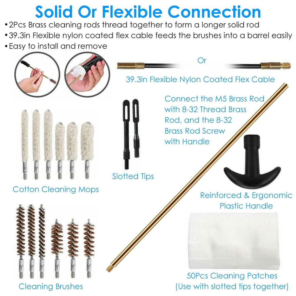 Kit de nettoyage universel pour armes avec tige en laiton et câble flexible de 99,8 cm