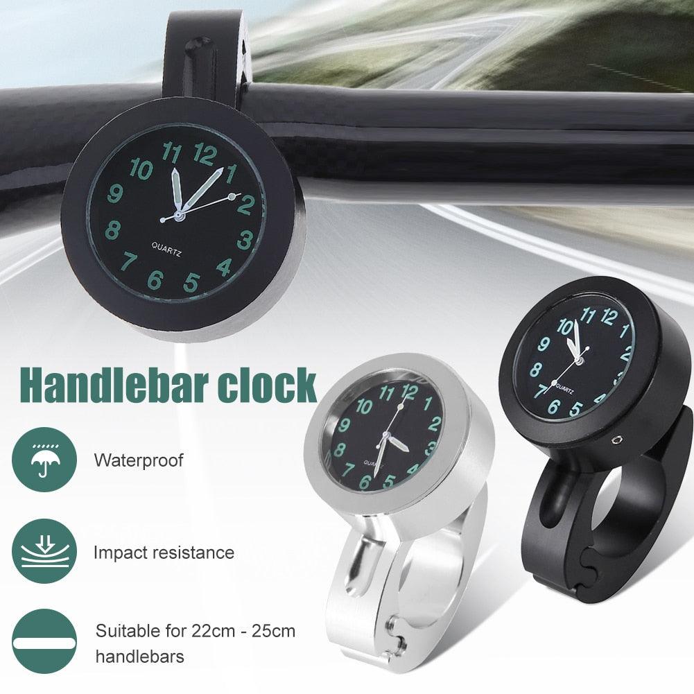 Horloge universelle étanche pour moto - Horloge de guidon de moto avec veilleuse, cadran de montre, horloge de guidon de vélo, ensemble horloge de guidon de moto avec patin antidérapant et clé, universel étanche noir