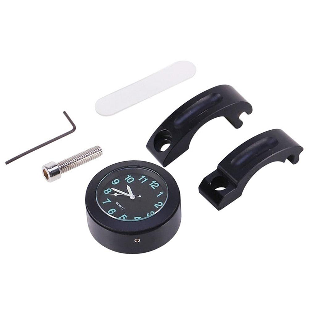 Horloge universelle étanche pour moto - Horloge de guidon de moto avec veilleuse, cadran de montre, horloge de guidon de vélo, ensemble horloge de guidon de moto avec patin antidérapant et clé, universel étanche noir