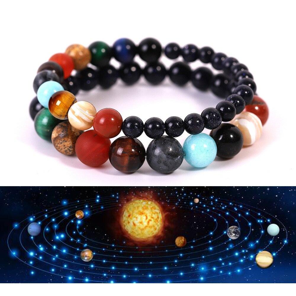 Univers Planètes Système Solaire Galaxie Bracelets Pour Hommes Femmes Couple Bracelet en Pierre Naturelle Bijoux en Pierre Naturelle Pierres Semi-Précieuses Bracelets Perlés Pour Hommes Femmes Bracelet Perlé Élastique en Cristal de Guérison