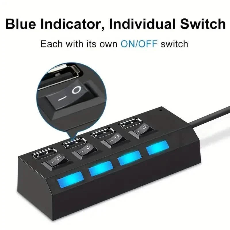 Concentrateur d'adaptateur USB 2.0 avec interrupteur marche/arrêt pour ordinateur portable PC