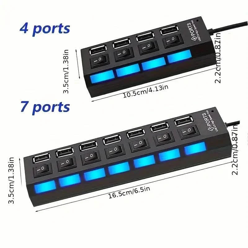 Concentrateur d'adaptateur USB 2.0 avec interrupteur marche/arrêt pour ordinateur portable PC