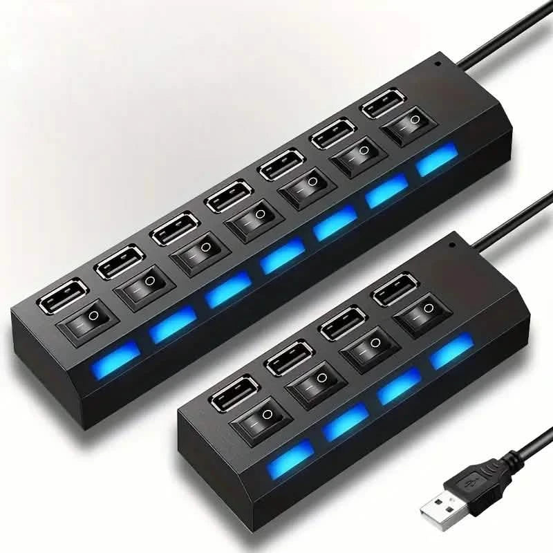 Concentrateur d'adaptateur USB 2.0 avec interrupteur marche/arrêt pour ordinateur portable PC