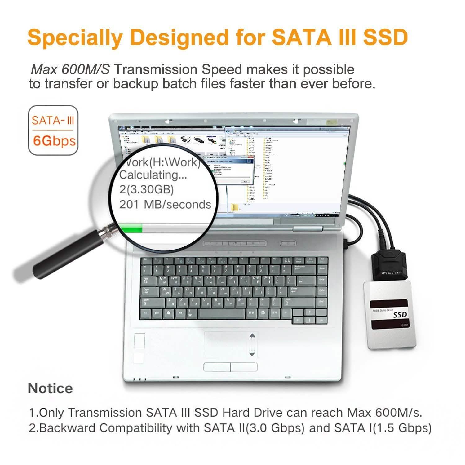Adaptateur convertisseur USB 3.0 vers SATA pour disques durs/SSD SATA 2,5"/3,5"