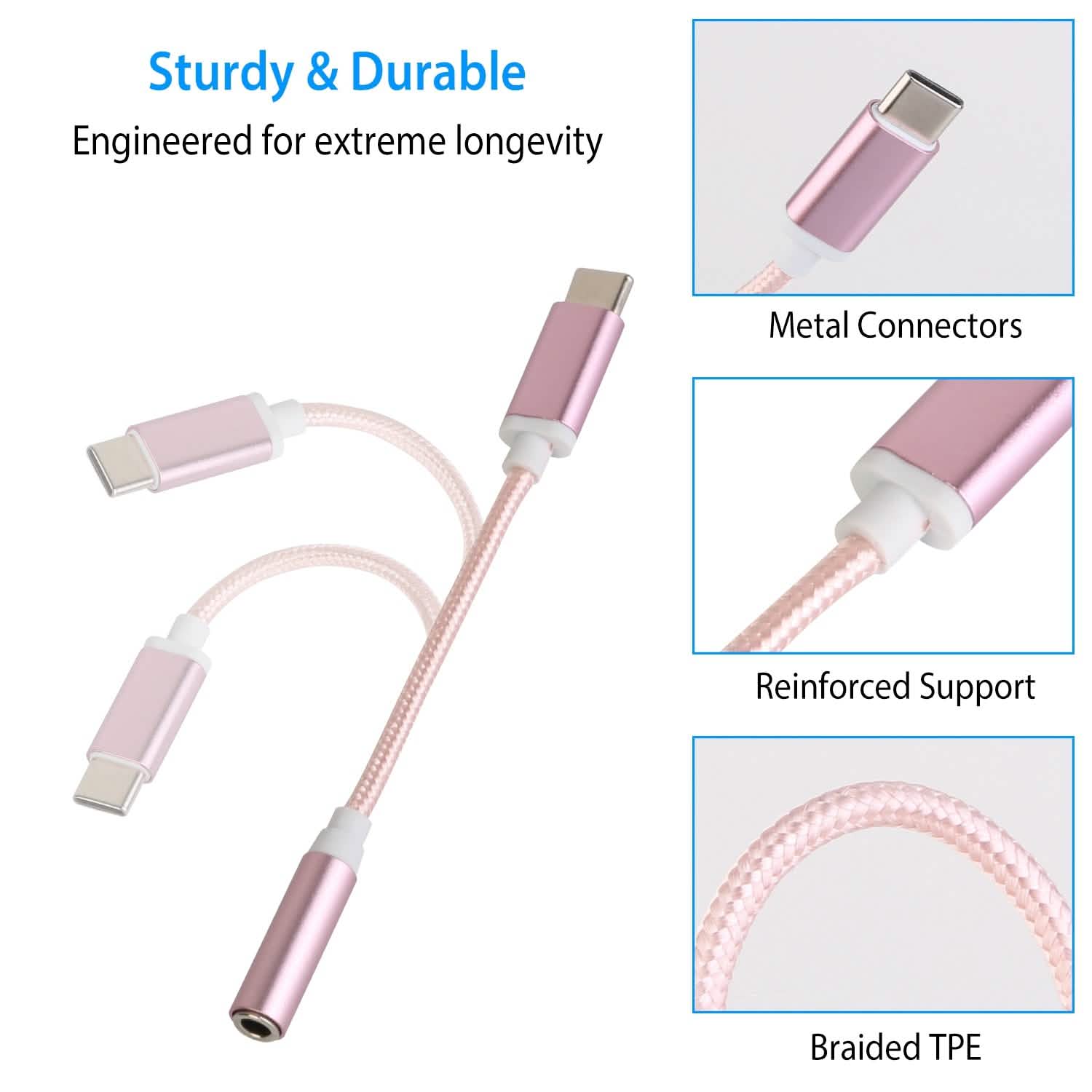 Adaptateur de port USB-C type C vers prise audio auxiliaire 3,5 mm