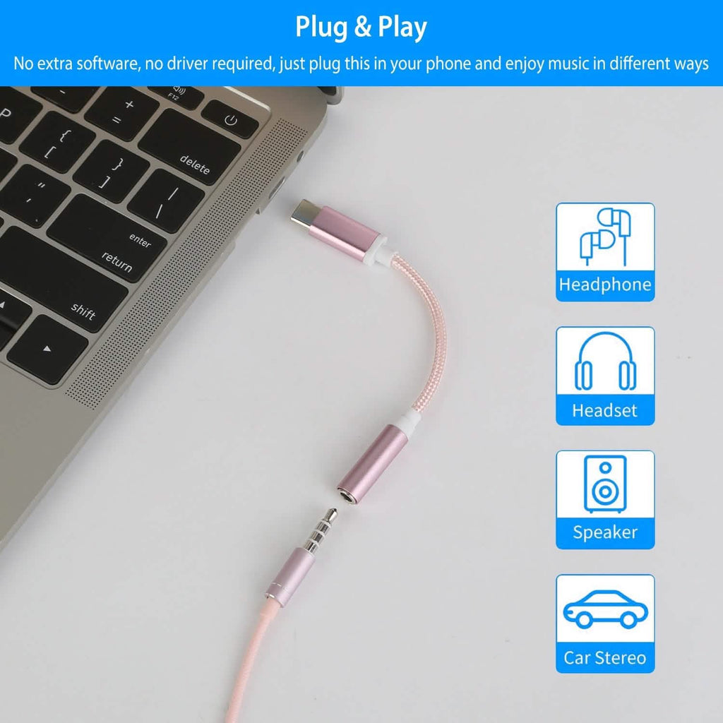 Adaptateur de port USB-C type C vers prise audio auxiliaire 3,5 mm