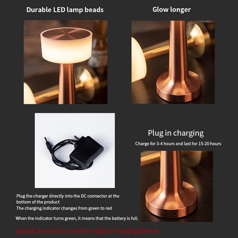 Lampe de bureau à intensité variable USB, lampe de chevet LED tactile avec chargeur sans fil pour hôtel, café, restaurant, veilleuse décorative, lampes de lecture mignonnes pour la décoration de chambre.