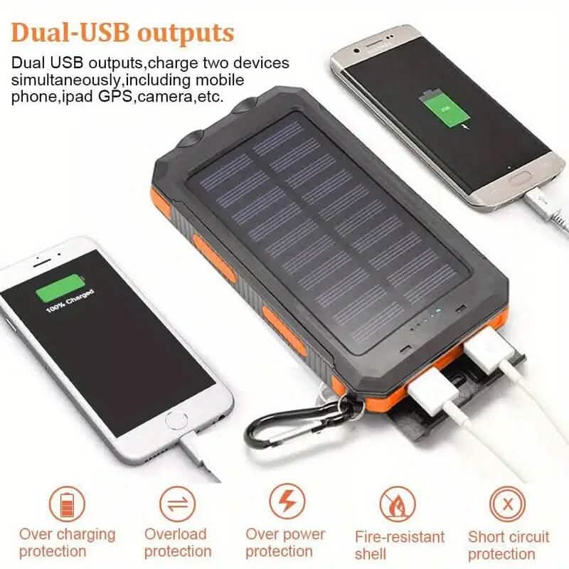 Chargeur portable USB 10000mAh batterie externe solaire pour téléphones portables et ordinateurs portables