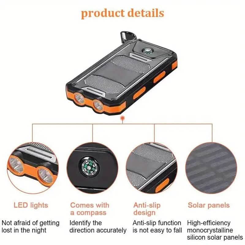 Chargeur portable USB 10000mAh batterie externe solaire pour téléphones portables et ordinateurs portables
