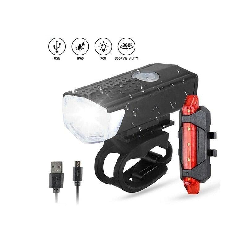 Phare de vélo rechargeable USB 3 modes Lampe avant de vélo Phare de vélo de cyclisme LED puissant Phare avant de vélo étanche Ensemble de feux arrière 300 lumens