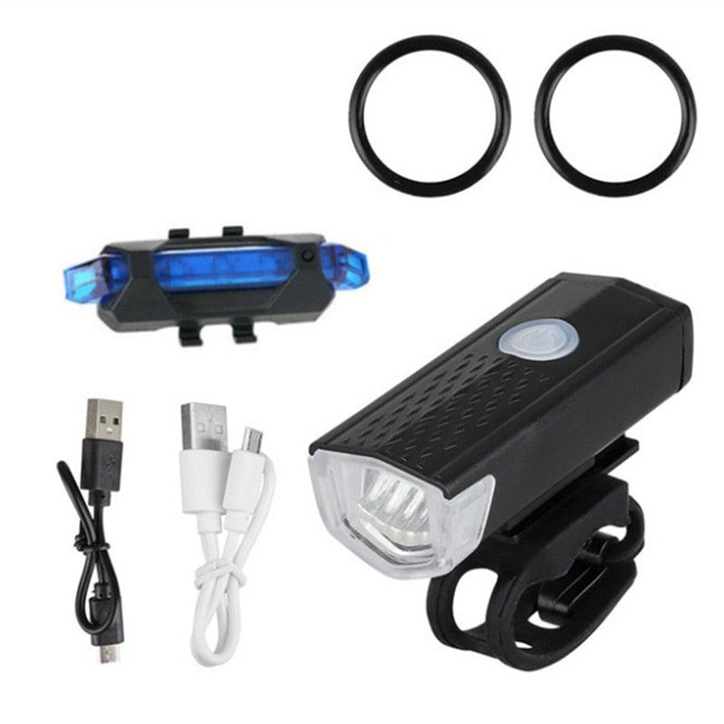Phare de vélo rechargeable USB 3 modes Lampe avant de vélo Phare de vélo de cyclisme LED puissant Phare avant de vélo étanche Ensemble de feux arrière 300 lumens