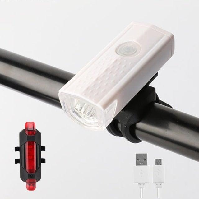 Phare de vélo rechargeable USB 3 modes Lampe avant de vélo Phare de vélo de cyclisme LED puissant Phare avant de vélo étanche Ensemble de feux arrière 300 lumens