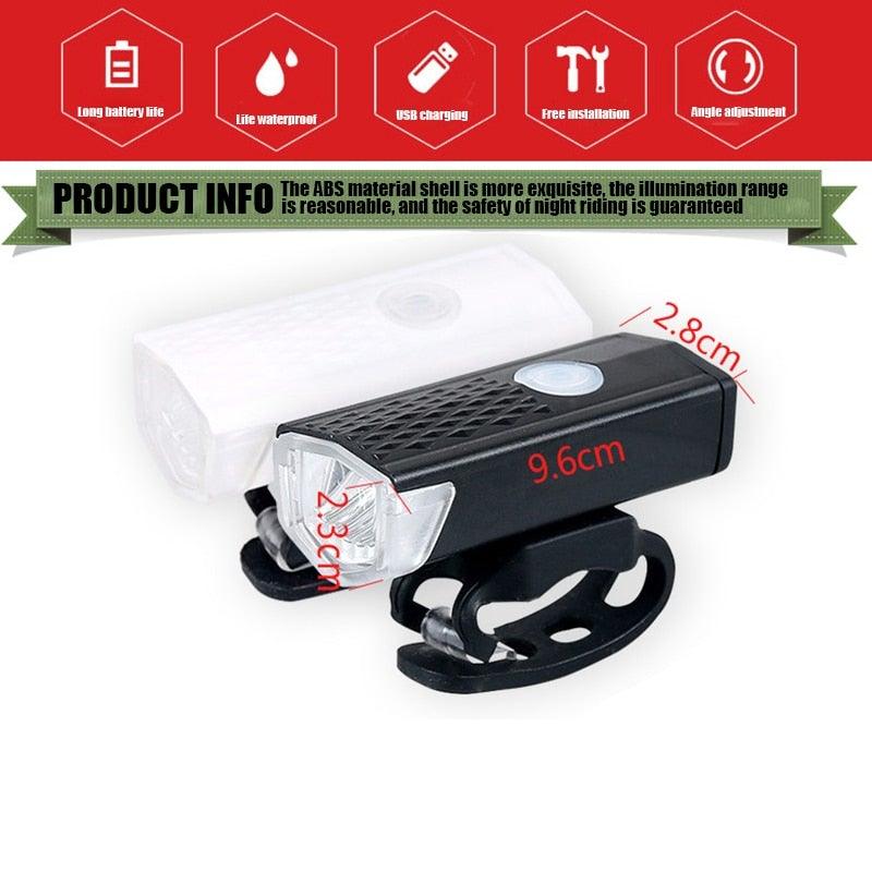 Phare de vélo rechargeable USB 3 modes Lampe avant de vélo Phare de vélo de cyclisme LED puissant Phare avant de vélo étanche Ensemble de feux arrière 300 lumens