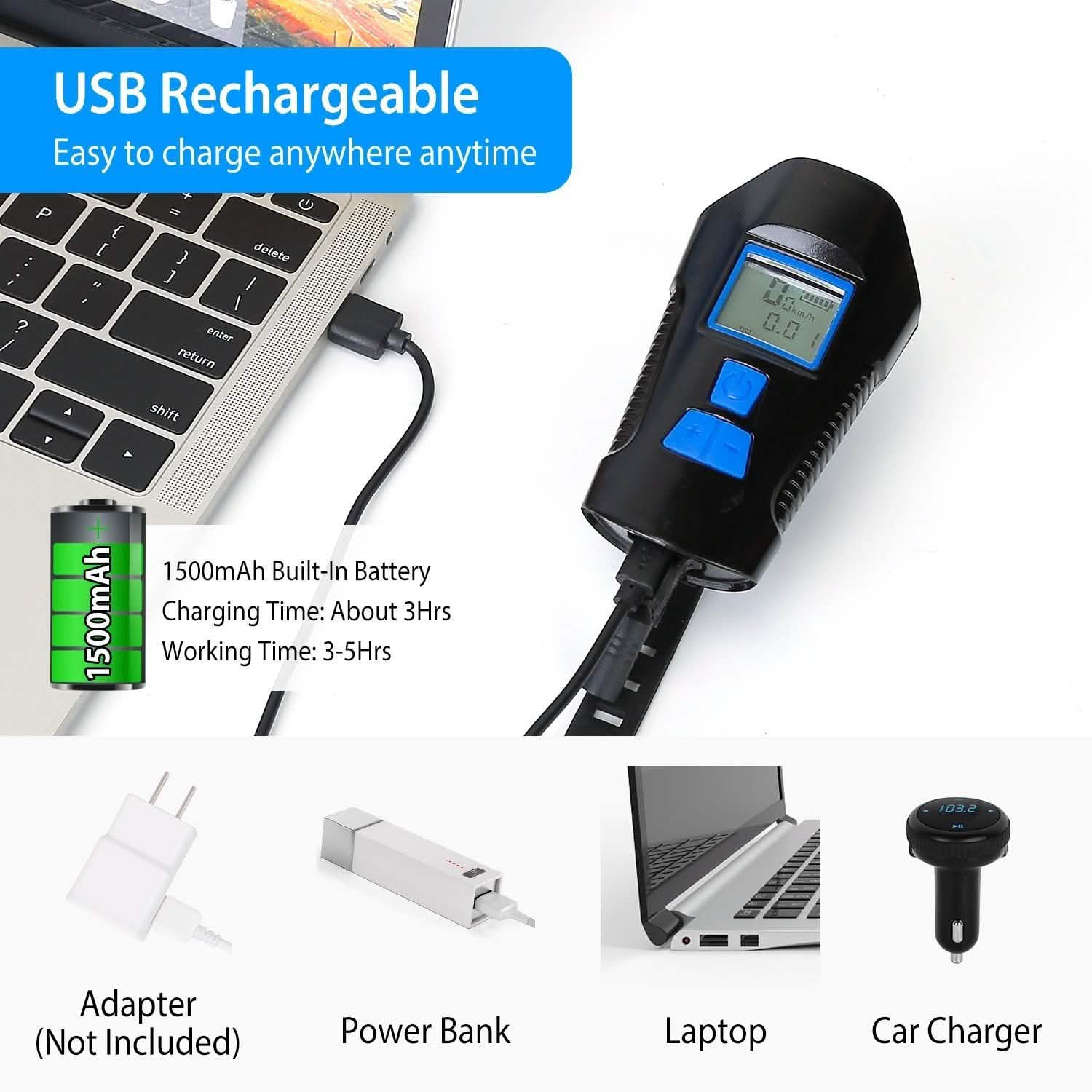 Ensemble de lumières de vélo rechargeables par USB avec compteur de vitesse et odomètre
