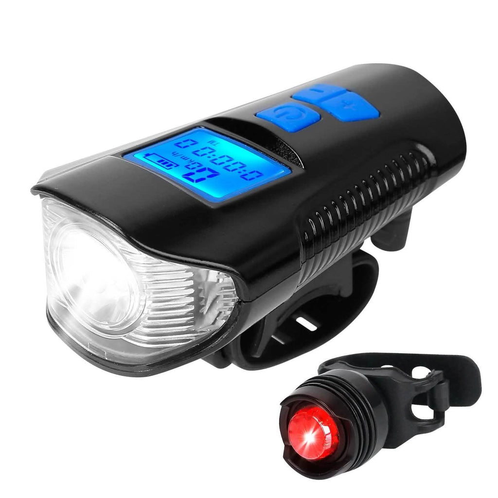 Ensemble de lumières de vélo rechargeables par USB avec compteur de vitesse et odomètre