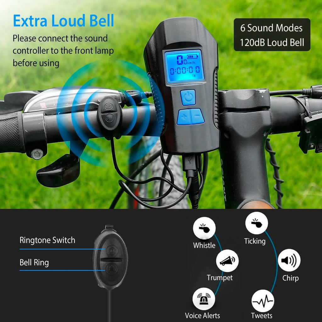 Ensemble de lumières de vélo rechargeables par USB avec compteur de vitesse et odomètre