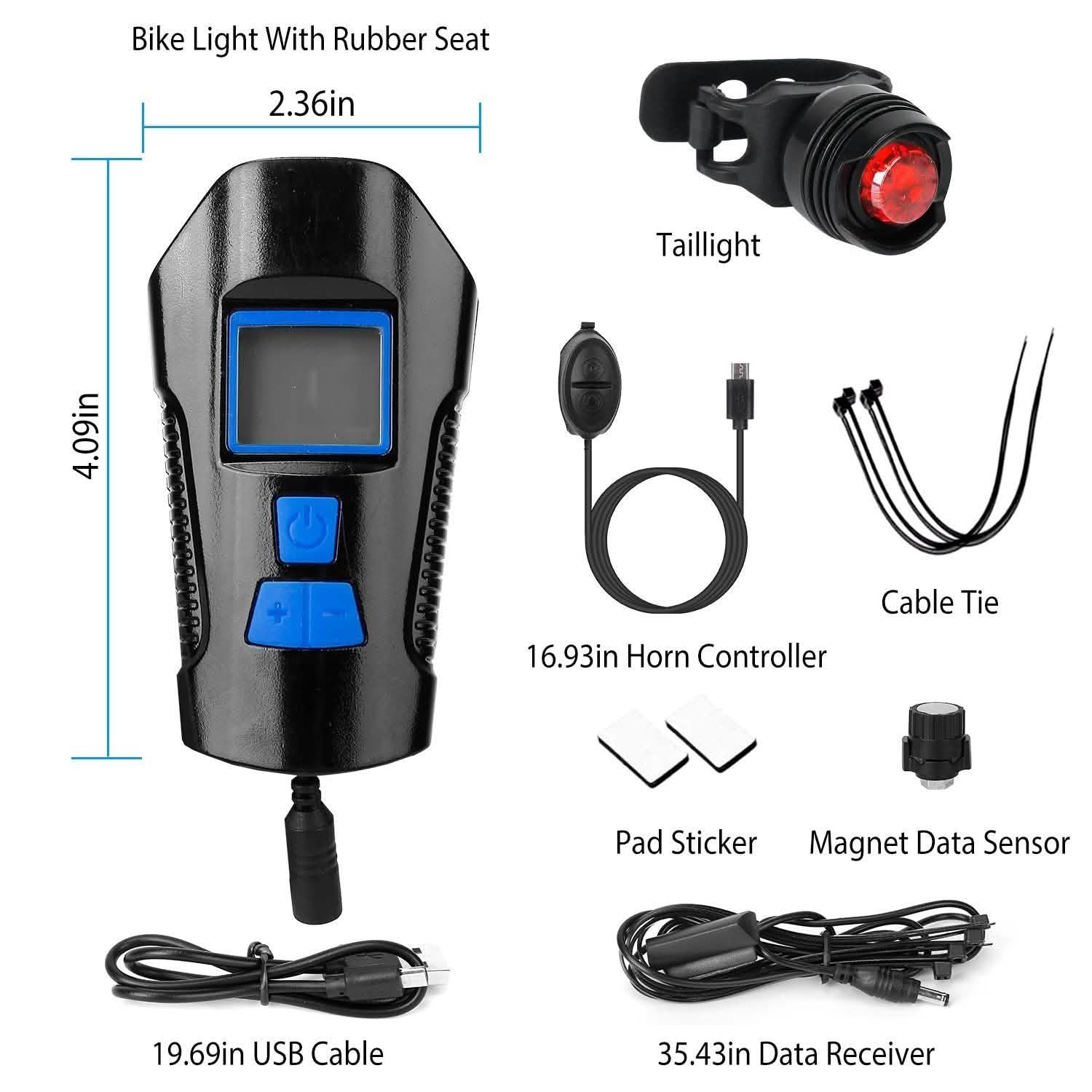 Ensemble de lumières de vélo rechargeables par USB avec compteur de vitesse et odomètre