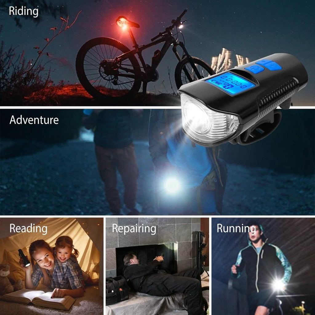 Ensemble de lumières de vélo rechargeables par USB avec compteur de vitesse et odomètre