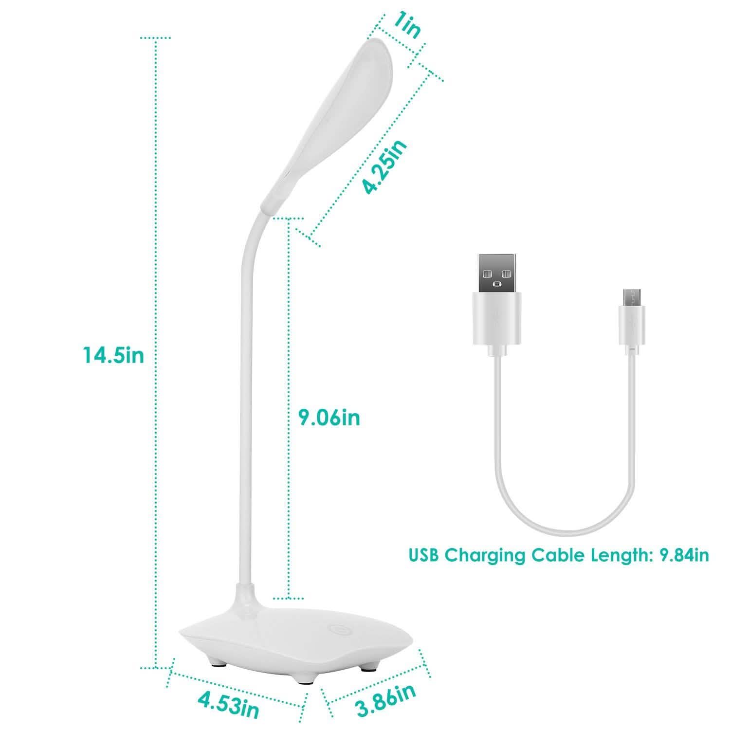 Lampe de Table Rechargeable USB, Lampe de Bureau LED Dimmable à Col de Cygne Flexible