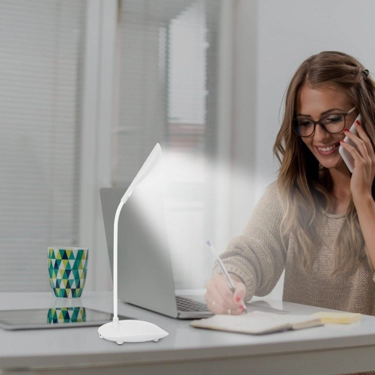 Lampe de Table Rechargeable USB, Lampe de Bureau LED Dimmable à Col de Cygne Flexible