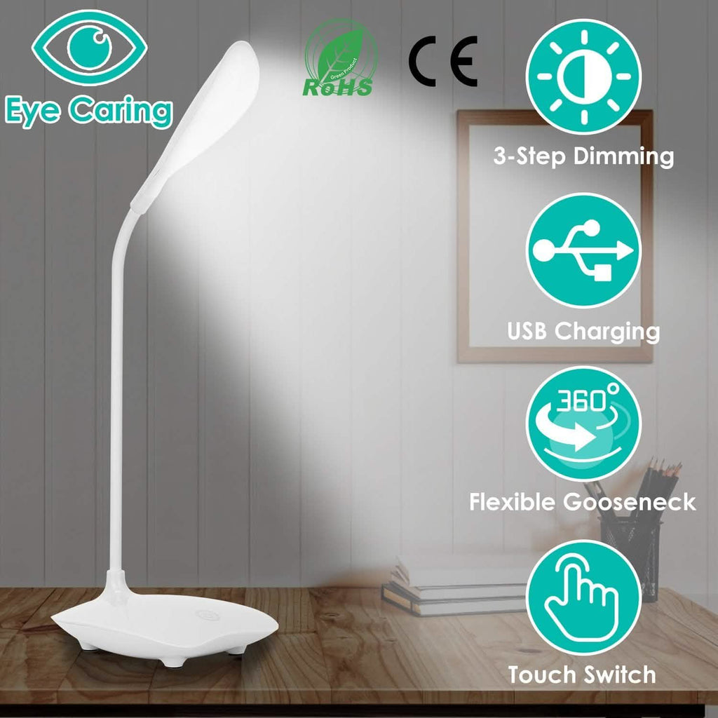 Lampe de Table Rechargeable USB, Lampe de Bureau LED Dimmable à Col de Cygne Flexible