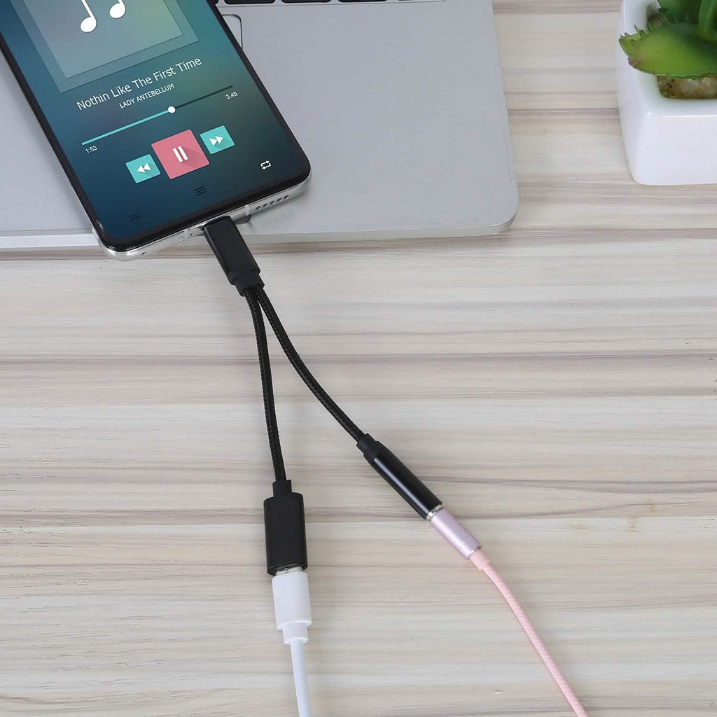 Adaptateur de charge audio auxiliaire USB-C vers jack 3,5 mm répartiteur de câble de casque tressé