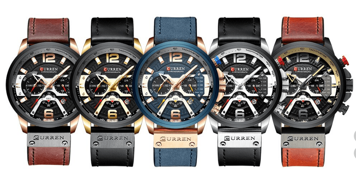 Montre Sport Homme Étanche Avec Bracelets en Cuir, Chronomètres et Grands Chiffres Détails Montres de Luxe Design Unique Excellent Cadeau