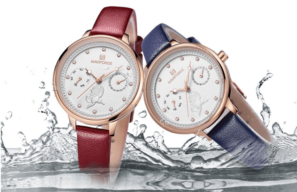 Montre de luxe élégante pour femme avec double zircon et deux chronomètres jour et date