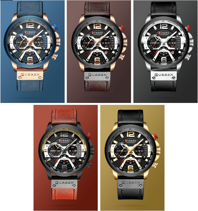 Montre Sport Homme Étanche Avec Bracelets en Cuir, Chronomètres et Grands Chiffres Détails Montres de Luxe Design Unique Excellent Cadeau