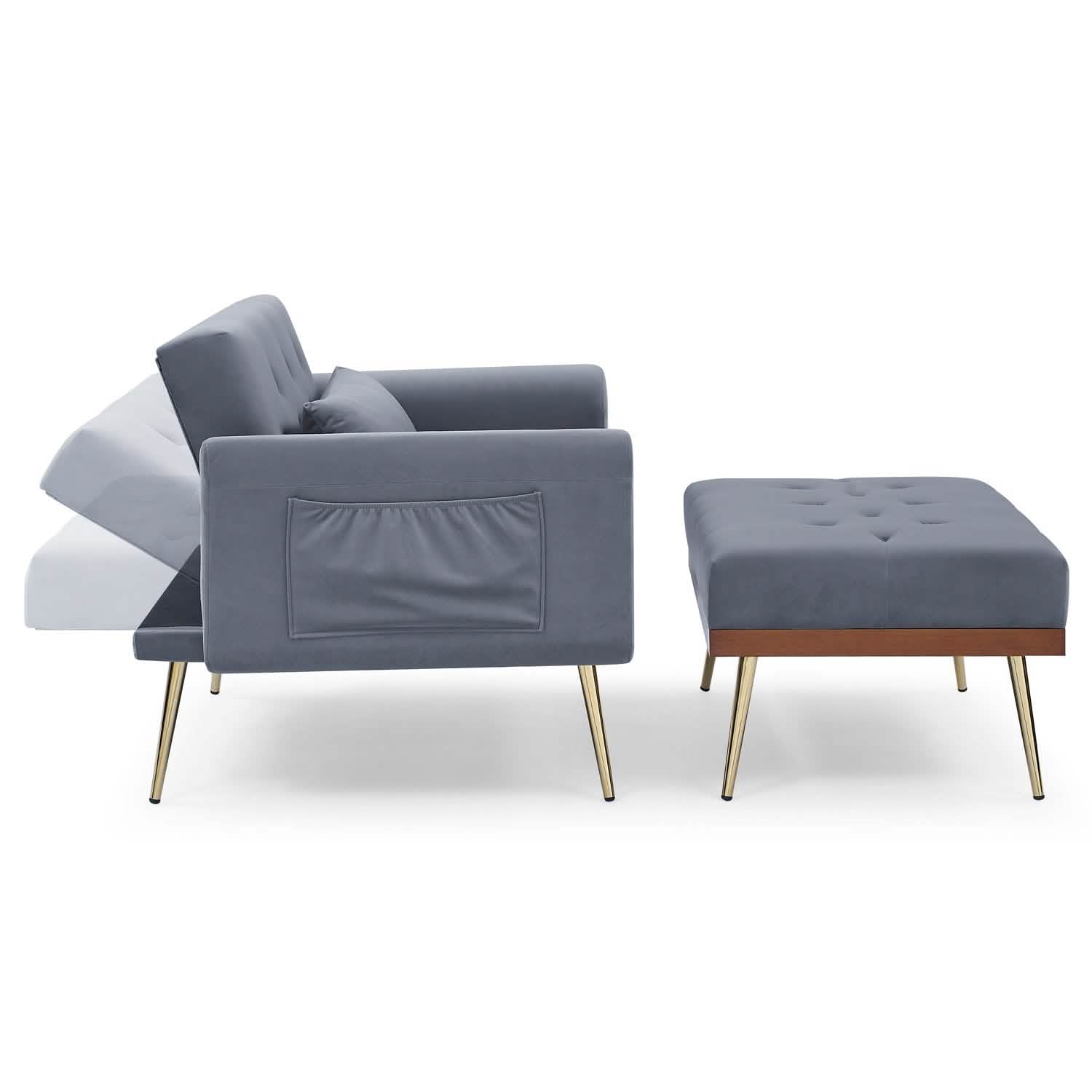 Fauteuil inclinable en velours avec dossier réglable et 2 poches latérales
