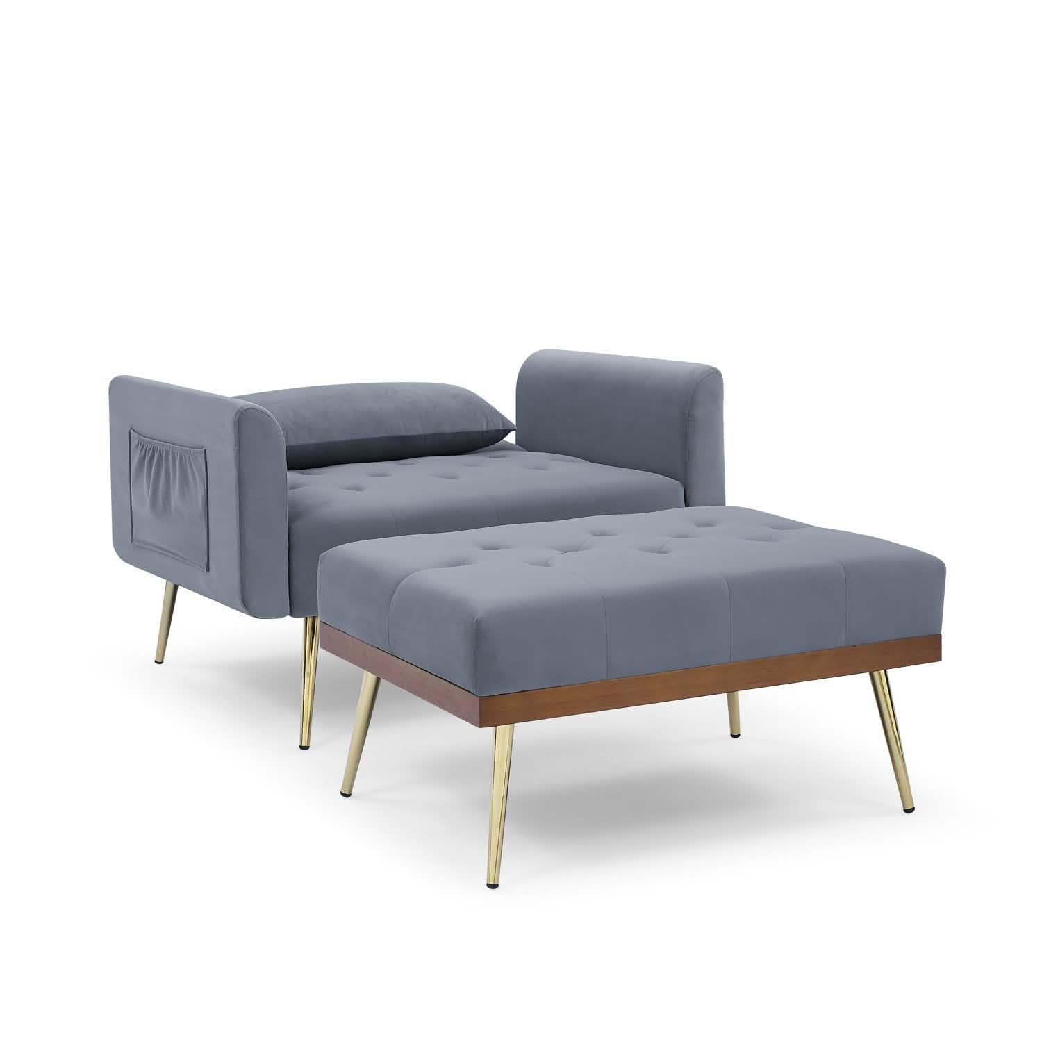 Fauteuil inclinable en velours avec dossier réglable et 2 poches latérales