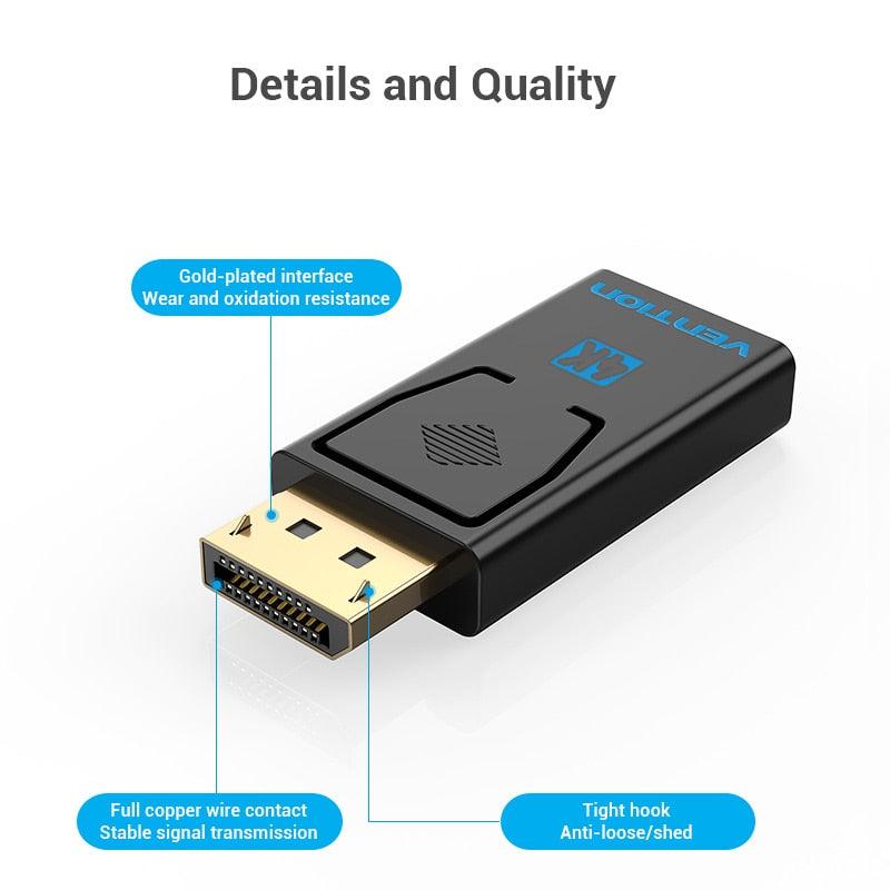 Adaptateur Vention DisplayPort vers HDMI et convertisseur vidéo audio 4K DisplayPort vers HDMI pour PC portable et moniteur