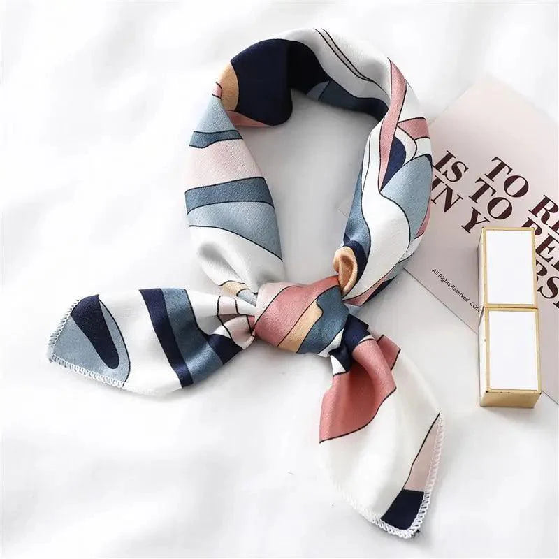 Foulard carré en soie polyvalent pour femme, écharpe de cou imprimée à la mode, foulard, bandeau pour cheveux, bandeau pour femme, bandana, châle