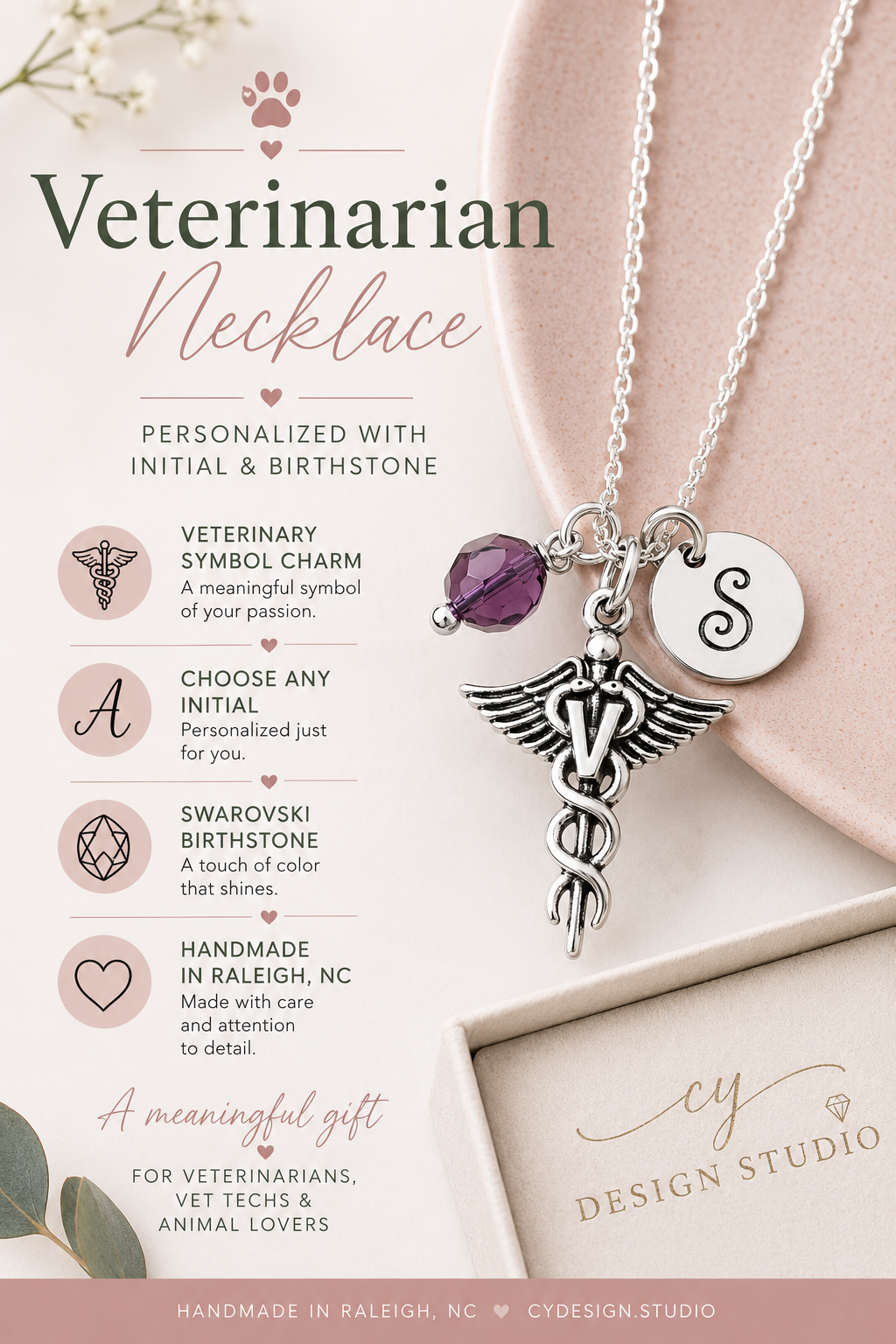 Collier personnalisé en argent sterling « Vétérinaire »