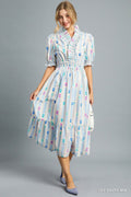 Robe midi froncée à volants éclatante