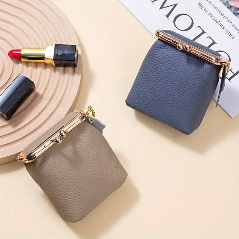 Mini sac à main organisateur en cuir véritable vintage avec fermoir tourniquet sécurisé