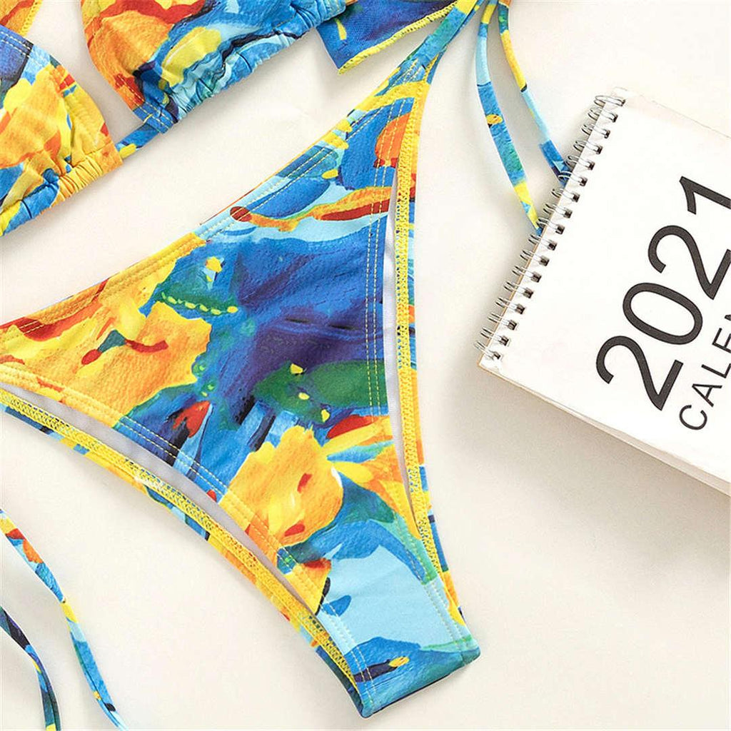 Maillot de bain bikini imprimé léopard vintage avec bretelles pour femme, maillot de bain léopard imprimé léopard trois pièces, maillot de bain à manches longues, maillot de bain mignon.