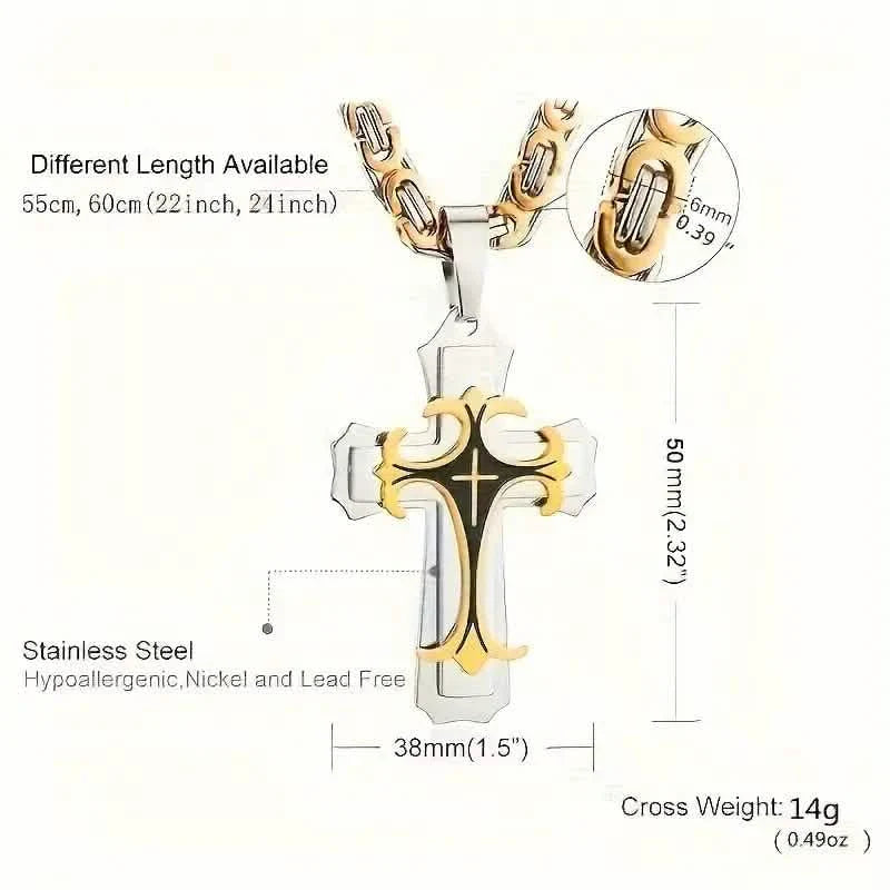 Collier à pendentif croix plat fait main d'inspiration vintage pour homme