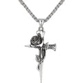 Collier pendentif homme en acier titane d'inspiration vintage - Design unique de chaîne en quille avec accents de croix et de rose