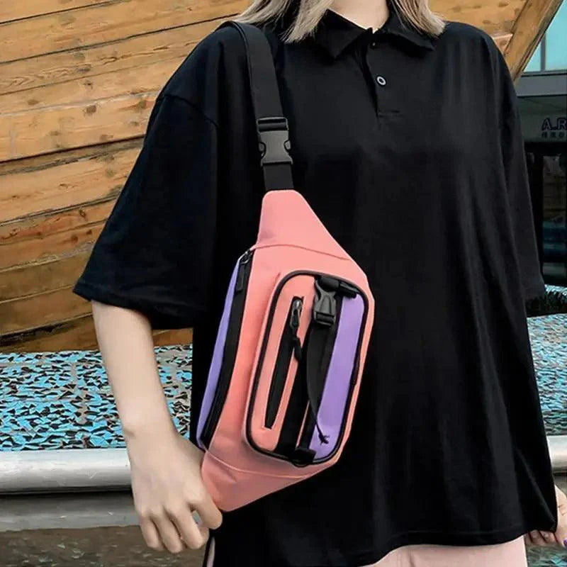 Sac banane vintage léger unisexe 3 fermetures éclair Sacs de taille en toile réglable Sac banane de fête