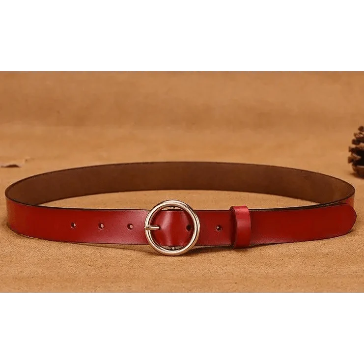 Ceinture en cuir à boucle ronde simple vintage pour femme - Lanières 105 cm - Design unique - Robes, jeans, taille classique