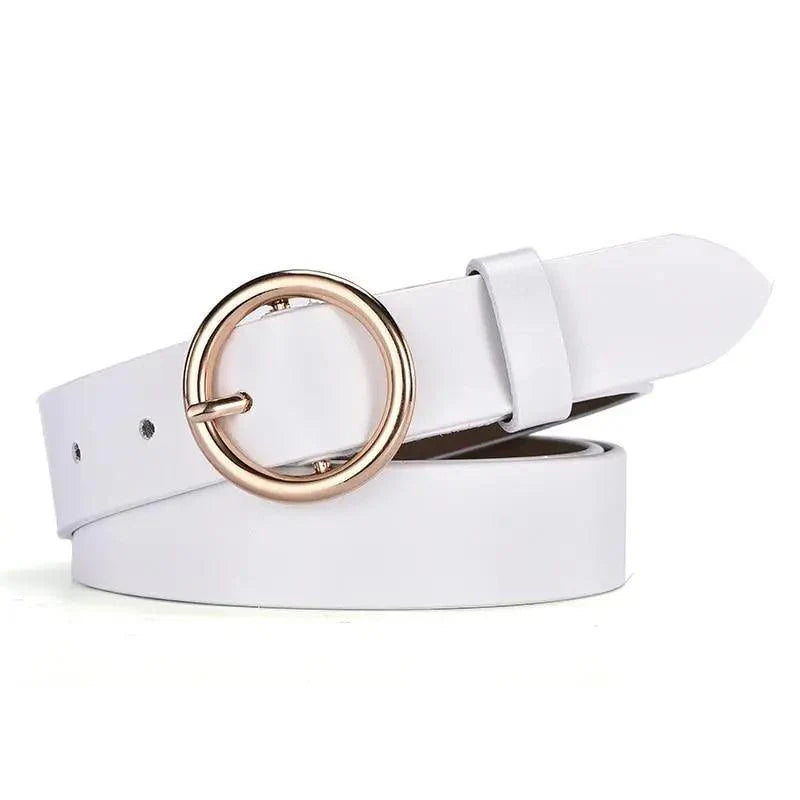 Ceinture en cuir à boucle ronde simple vintage pour femme - Lanières 105 cm - Design unique - Robes, jeans, taille classique