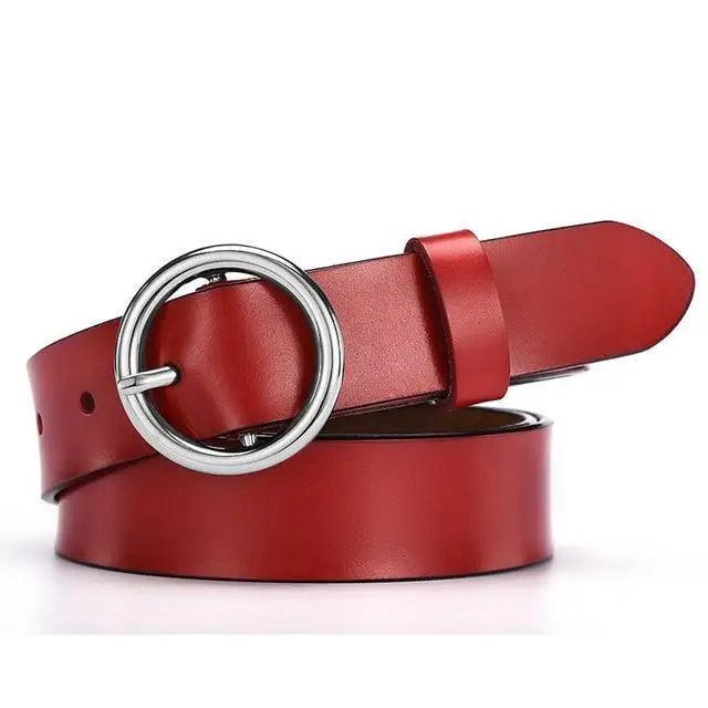 Ceinture en cuir à boucle ronde simple vintage pour femme - Lanières 105 cm - Design unique - Robes, jeans, taille classique