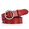 Ceinture en cuir à boucle ronde simple vintage pour femme - Lanières 105 cm - Design unique - Robes, jeans, taille classique