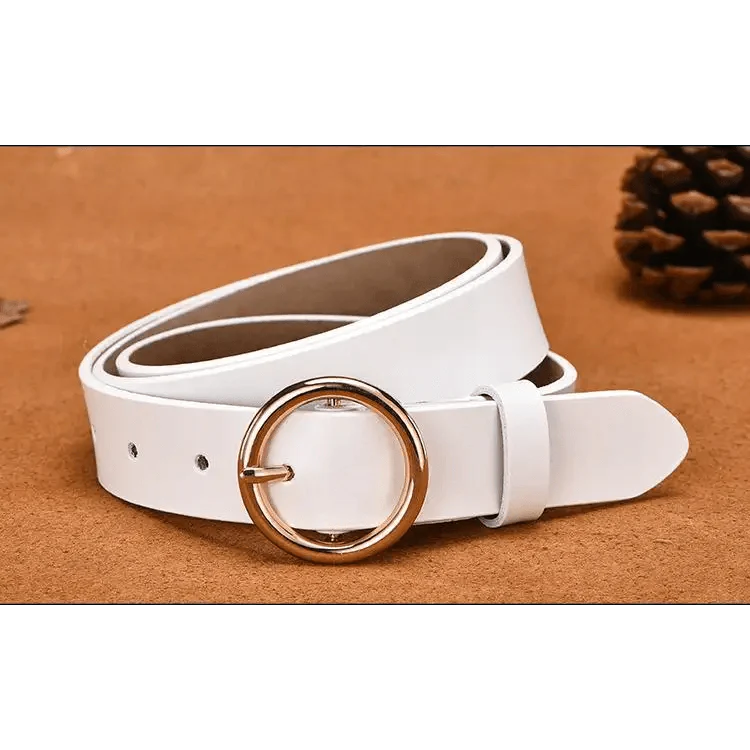Ceinture en cuir à boucle ronde simple vintage pour femme - Lanières 105 cm - Design unique - Robes, jeans, taille classique