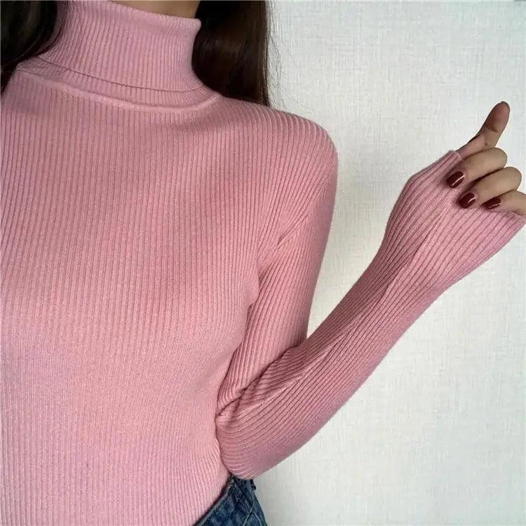 Pull épais femme automne hiver style vintage en maille côtelée col roulé manches longues coupe ajustée doux et chaud